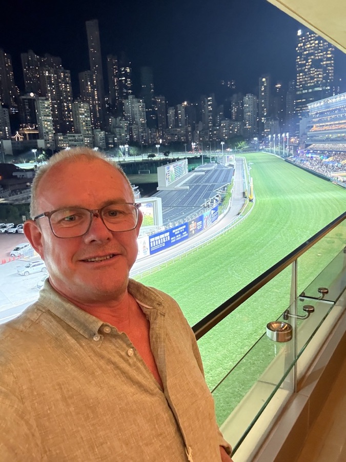 Lee at Happy Valley racecourse at night